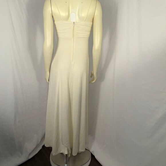 Vintage 1970s Ivory Slip Dress Bias Cut Maxi Gown Ruched Bust Spaghetti Strap Bo - Picture 9 of 15